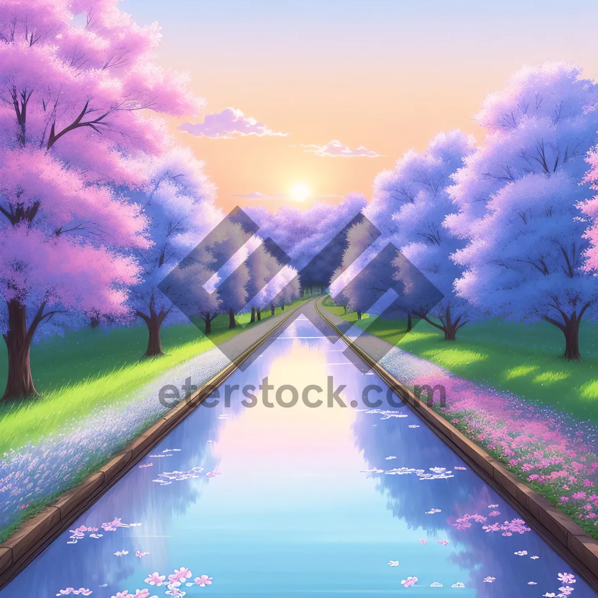 Picture of Vibrant countryside meadow under a colorful sky.