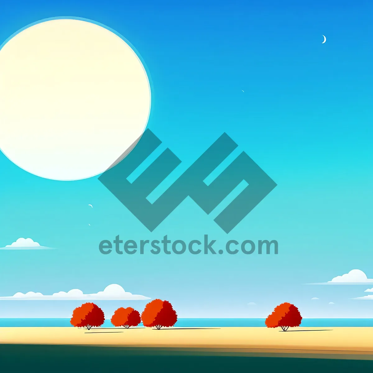 Picture of Bright Sky at Moonlit Landscape with Stars