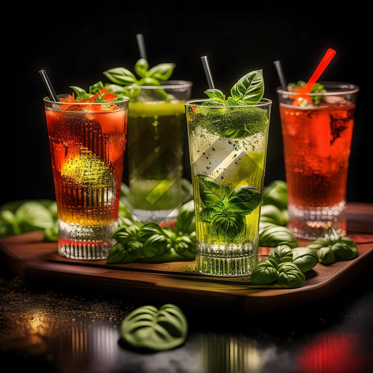 Picture of Refreshing Vodka Cocktail with Tomato Garnish and Ice