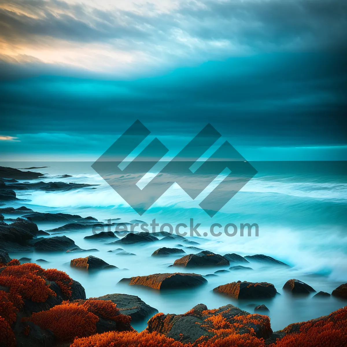 Picture of Vibrant Coastal Sunset Over Tranquil Seascape