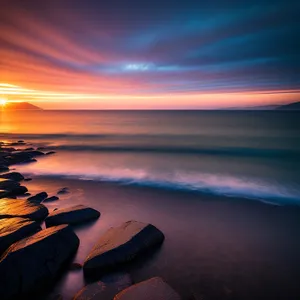 Serene Sunset Over Beach and Sea