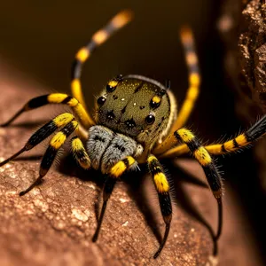 Black and Gold Garden Spider Perched on Flower.