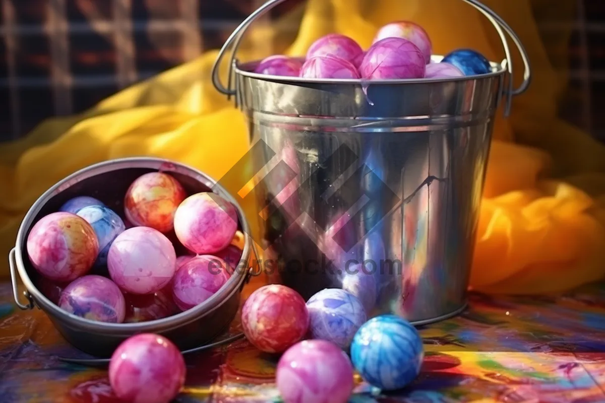 Picture of Colorful Easter Basket with Fresh Fruit and Candy