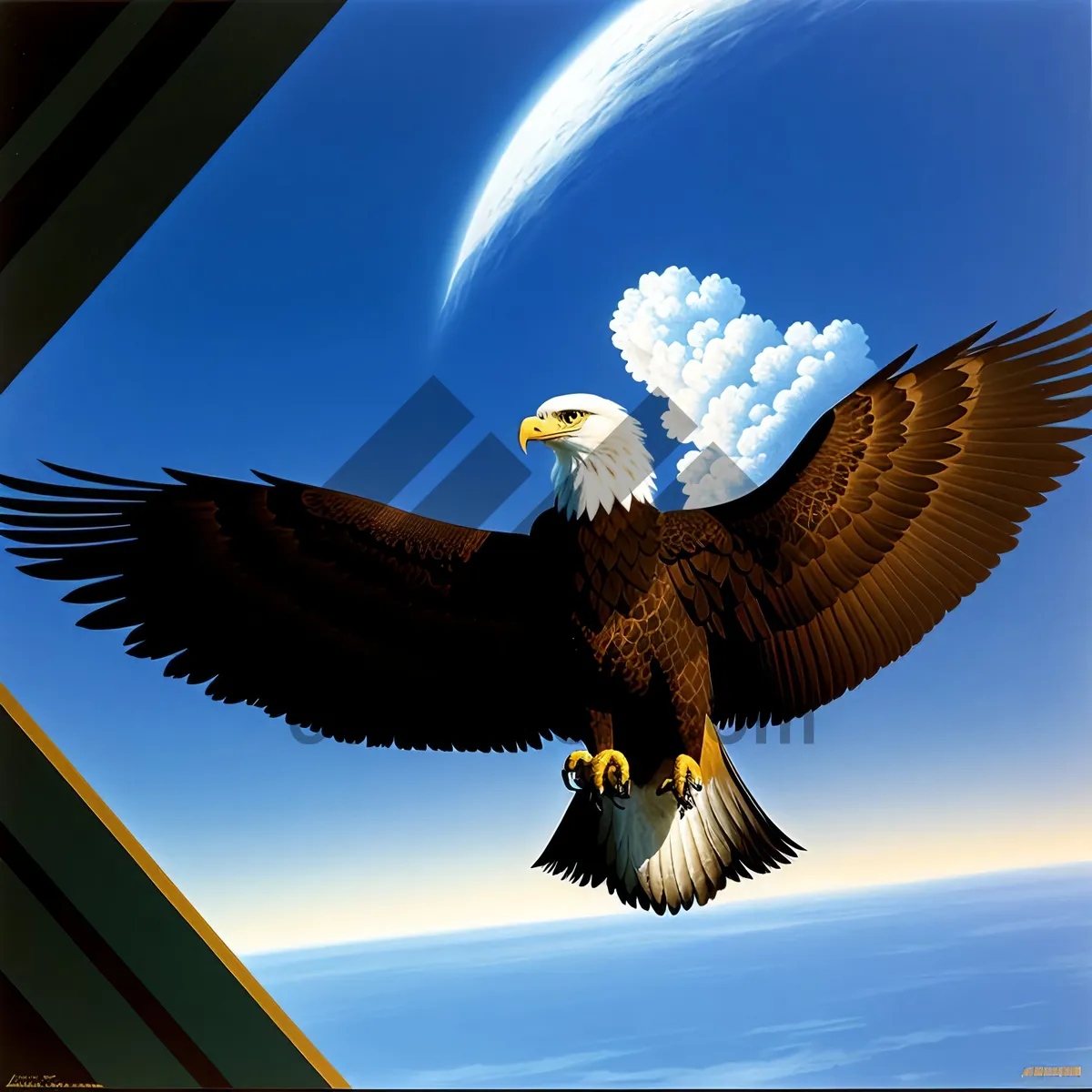 Picture of majestic bald eagle soaring through sky