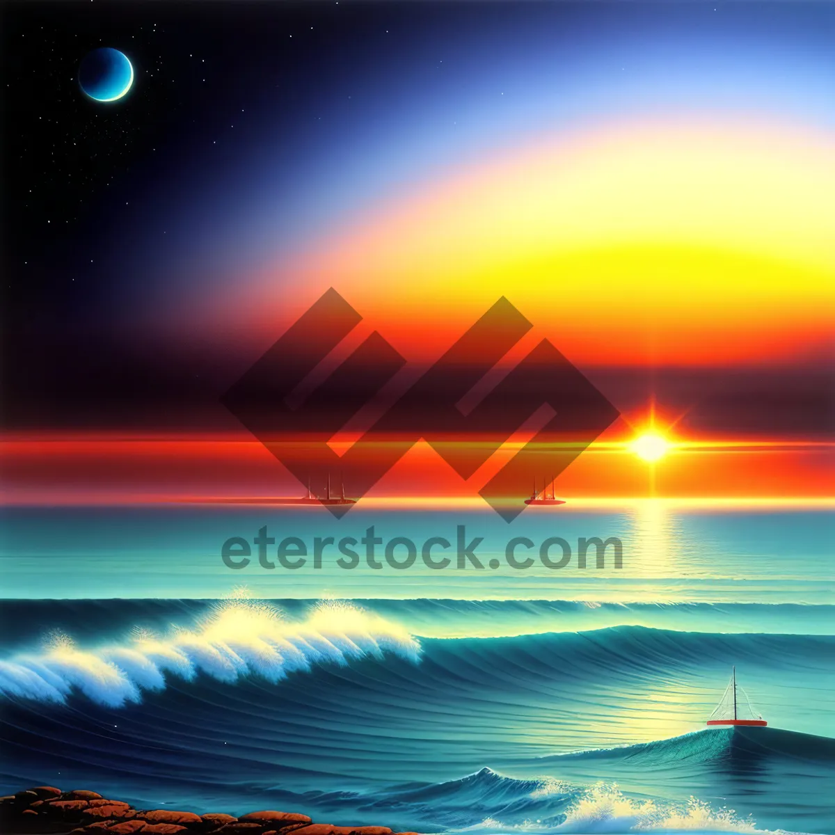 Picture of Golden Horizon: Celestial Sunrise over Serene Coastal Waters