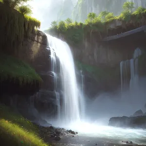 Serene Forest Cascade in Majestic Mountain Landscape