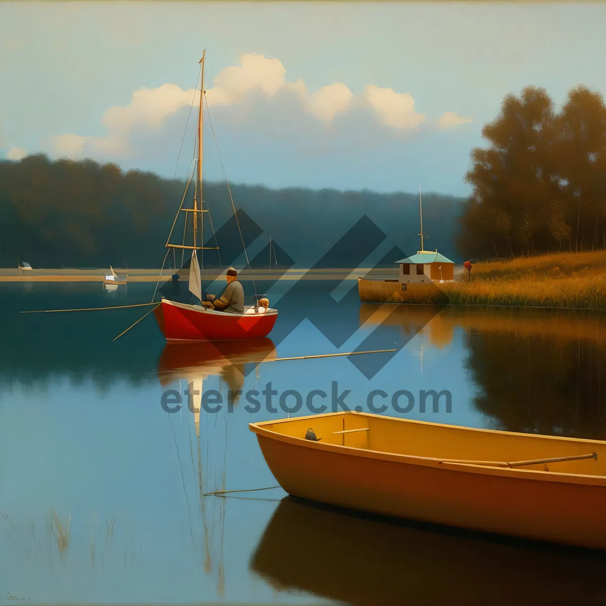 Picture of Serene sunset sailboat in picturesque marina