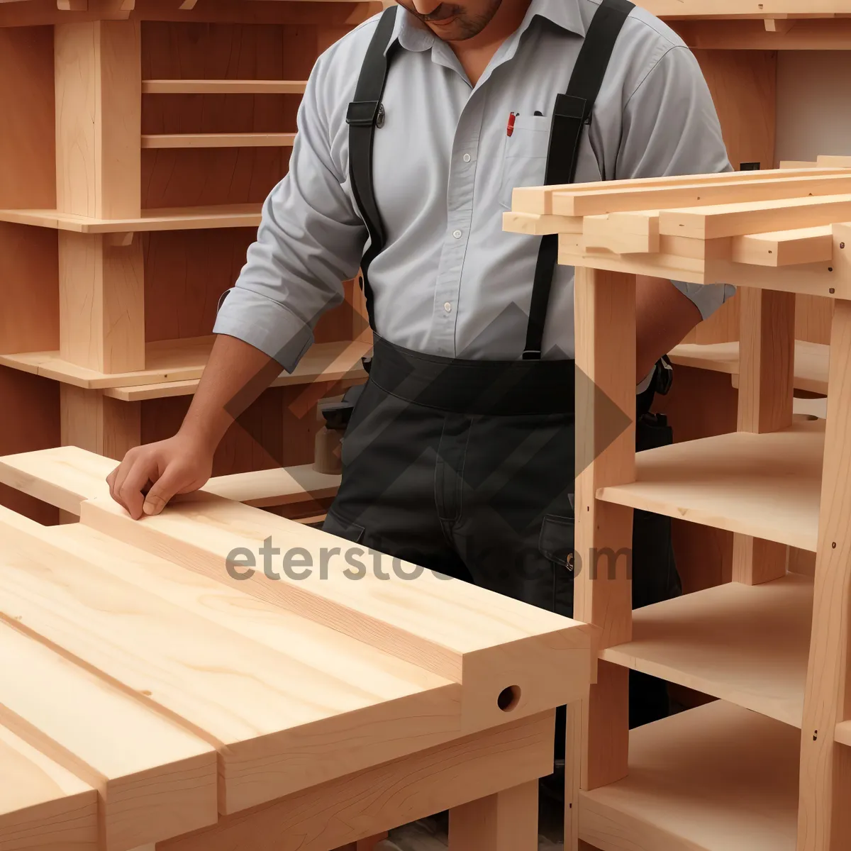 Picture of Professional Carpenter Working at Office Desk