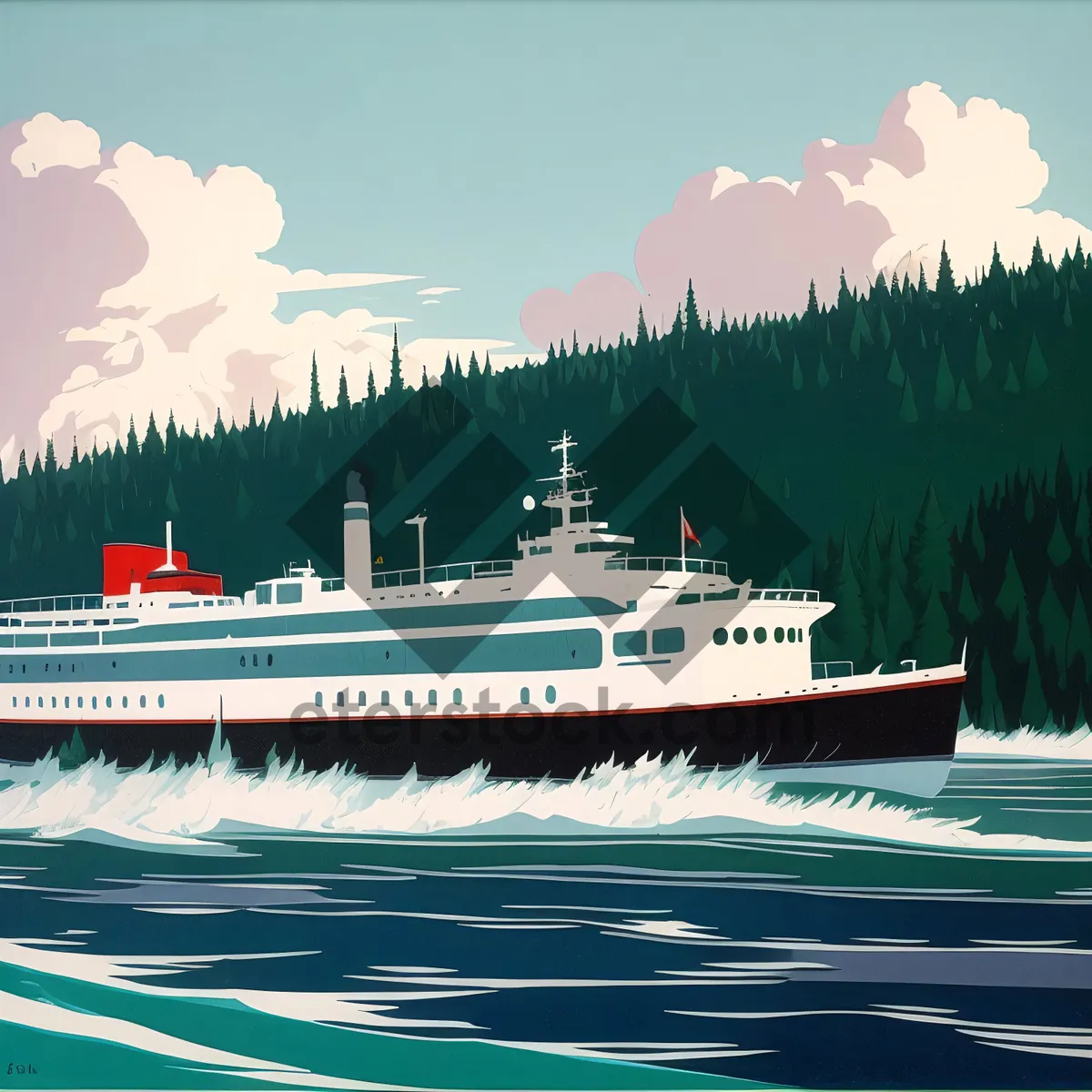 Picture of Serene Voyager: Tranquil Cruise Ship Sailing Along the Ocean