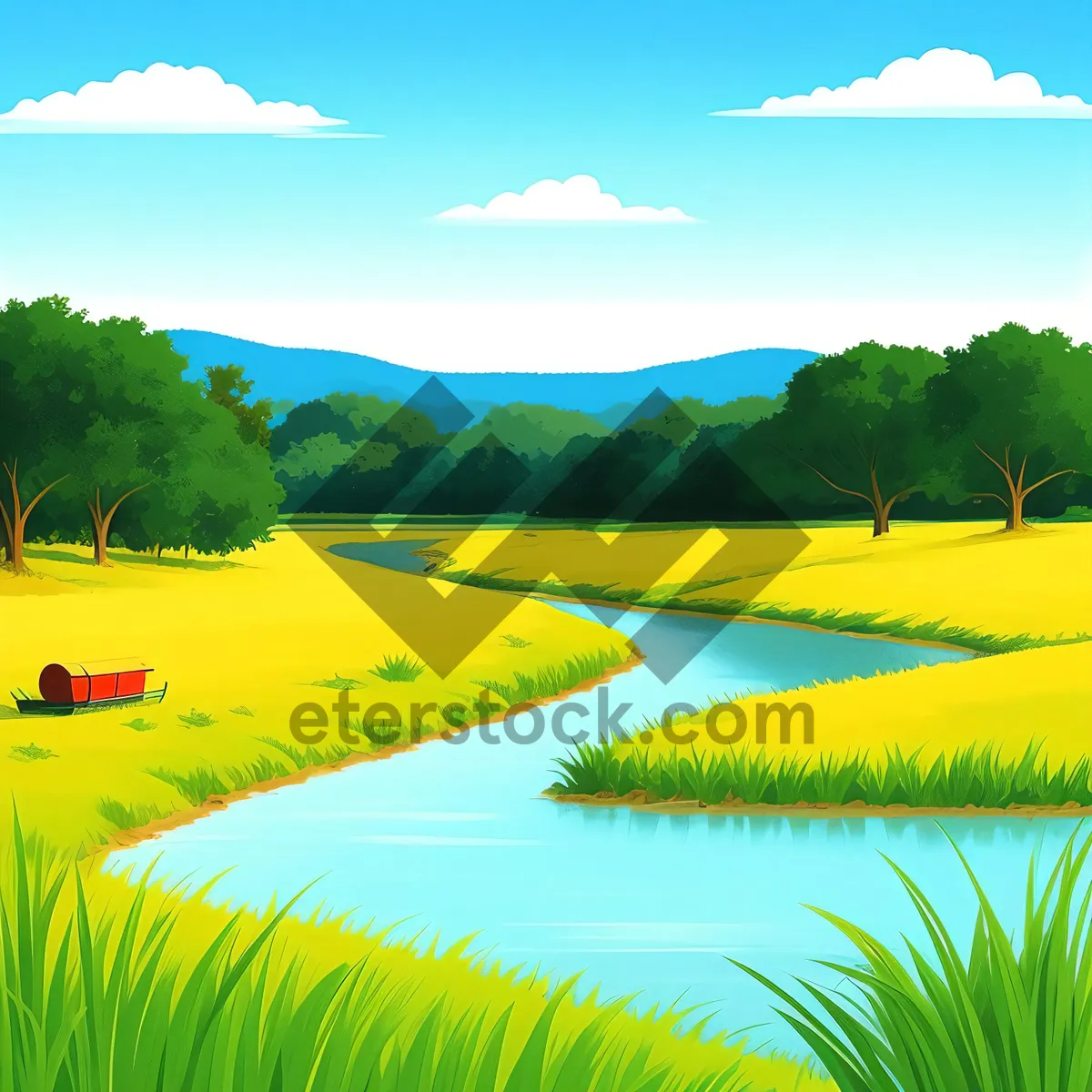 Picture of Idyllic Summer Countryside Landscape with Blue Skies