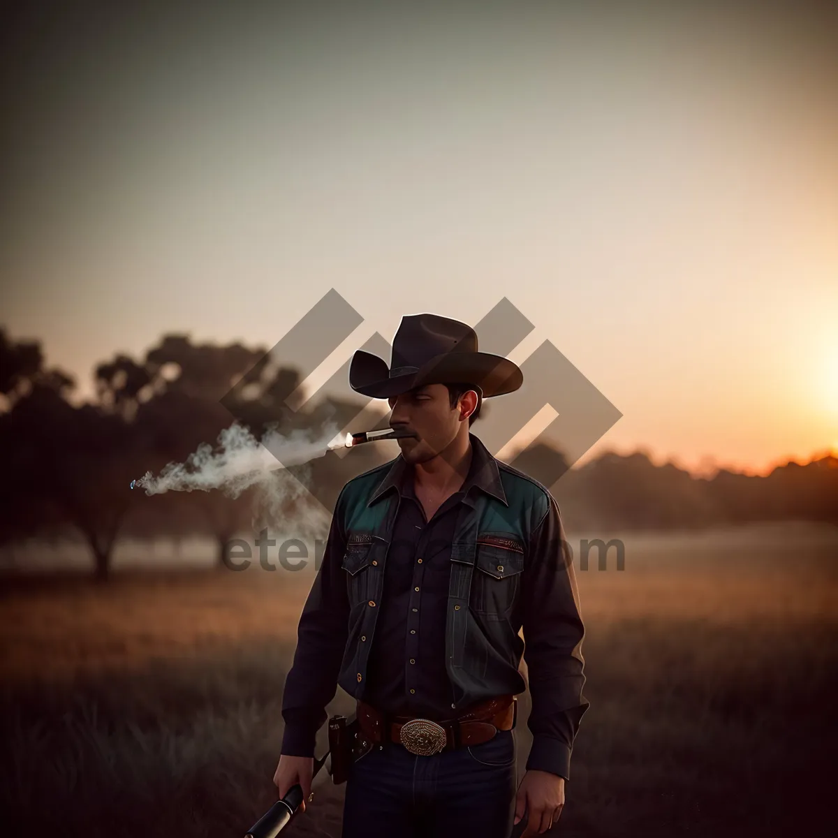 Picture of Happy Cowboy Man Wearing Iconic Hat