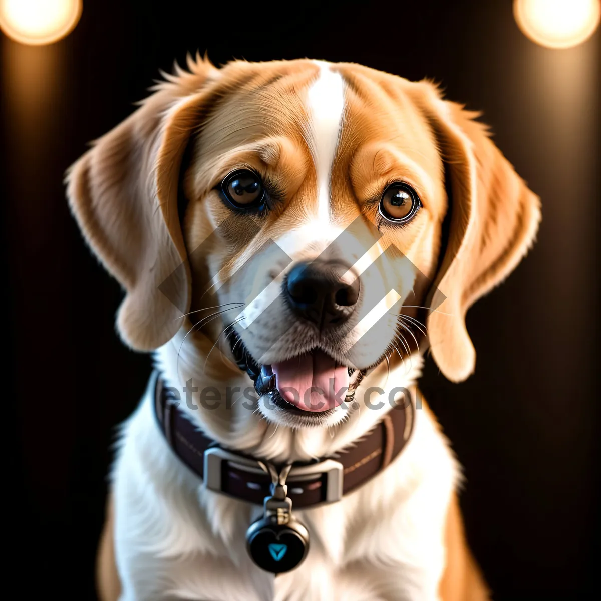 Picture of Adorable Brown Beagle Puppy with Collar Sitting