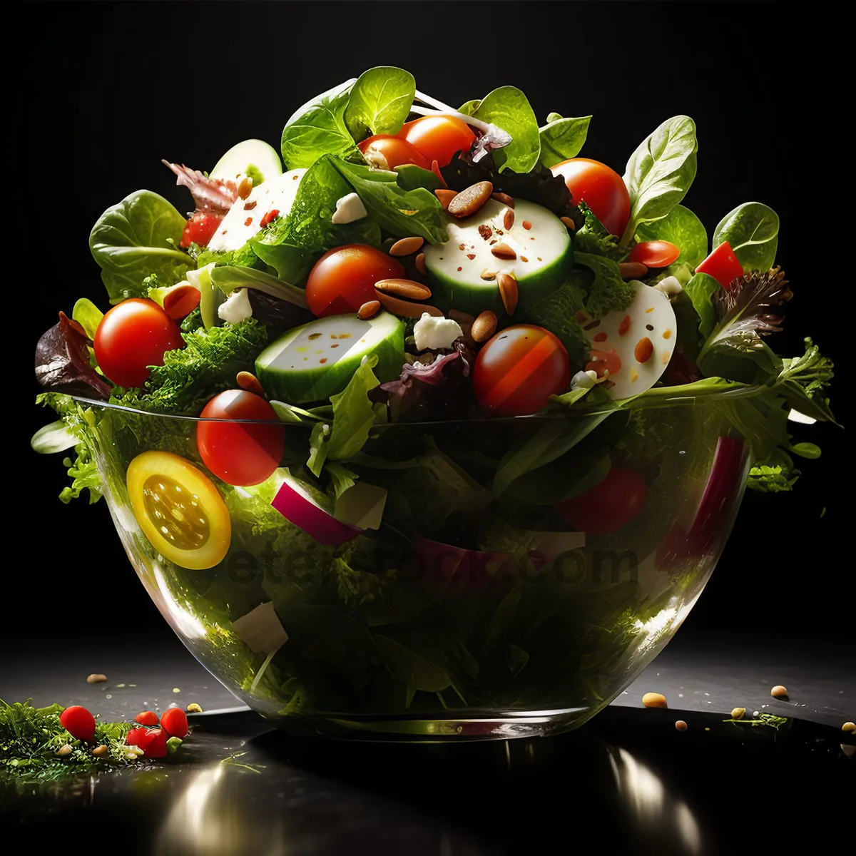 Picture of Fresh vegetable salad in a bowl with tomatoes & peppers