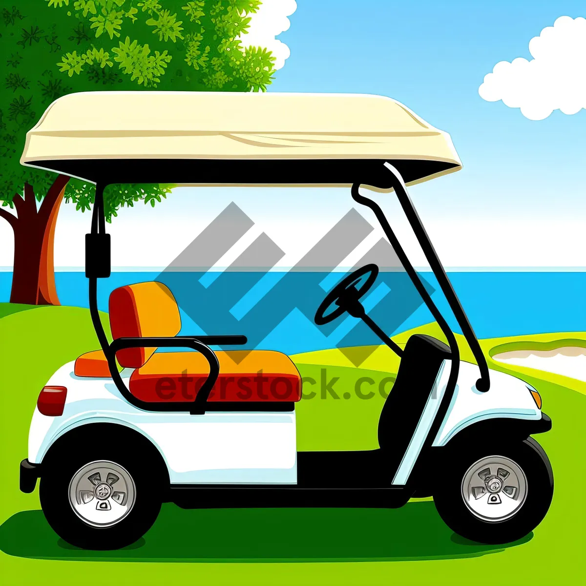 Picture of Golfer driving a golf cart at the course