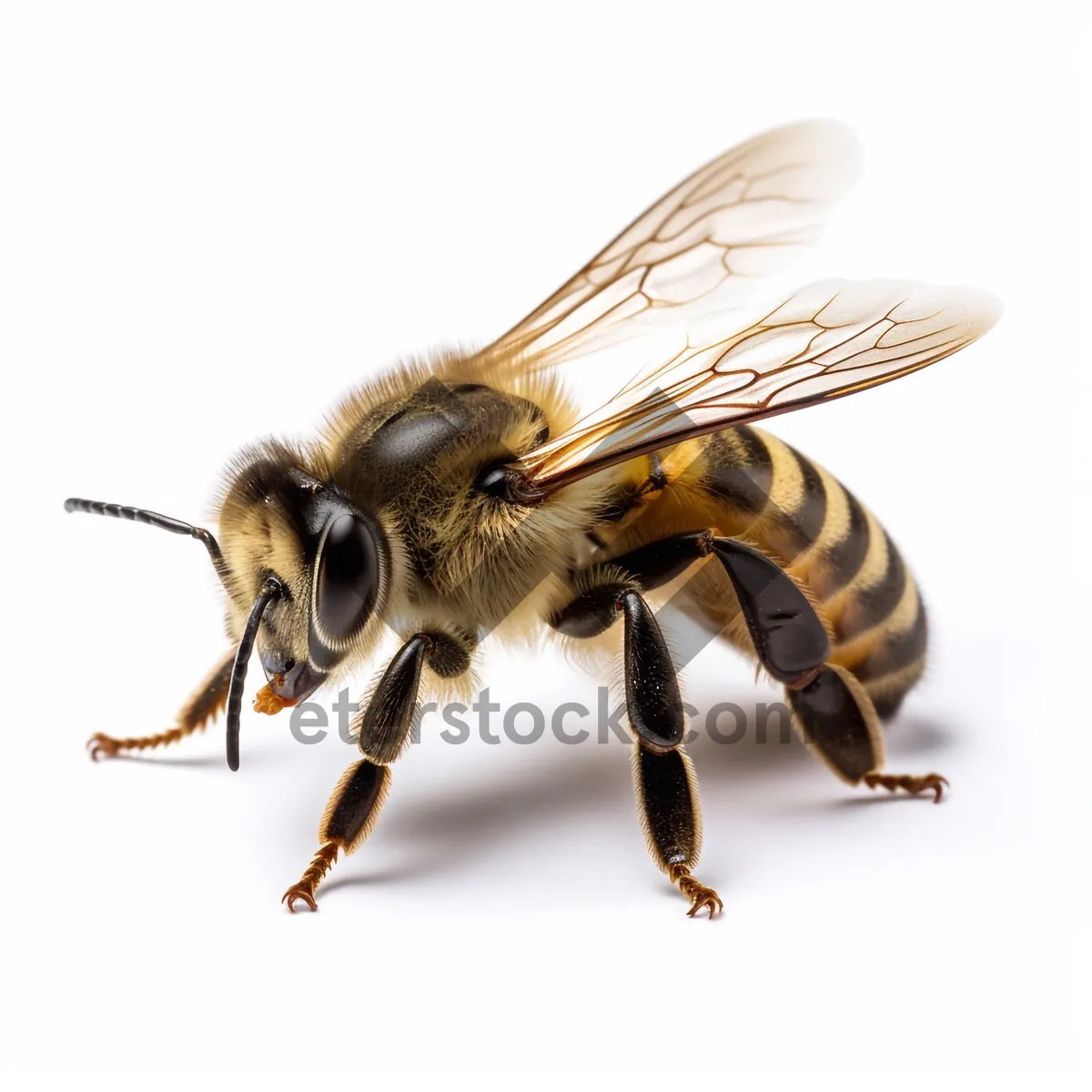 Picture of Yellow bee on sunflower with wings outstretched