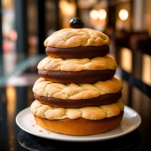 Delicious Gourmet Breakfast Stack from a Bakery