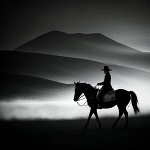 Majestic Desert Horse Silhouetted Against Vibrant Sunset Sky