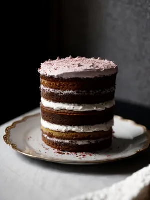 Chocolate cake with fruit garnish and whipped cream