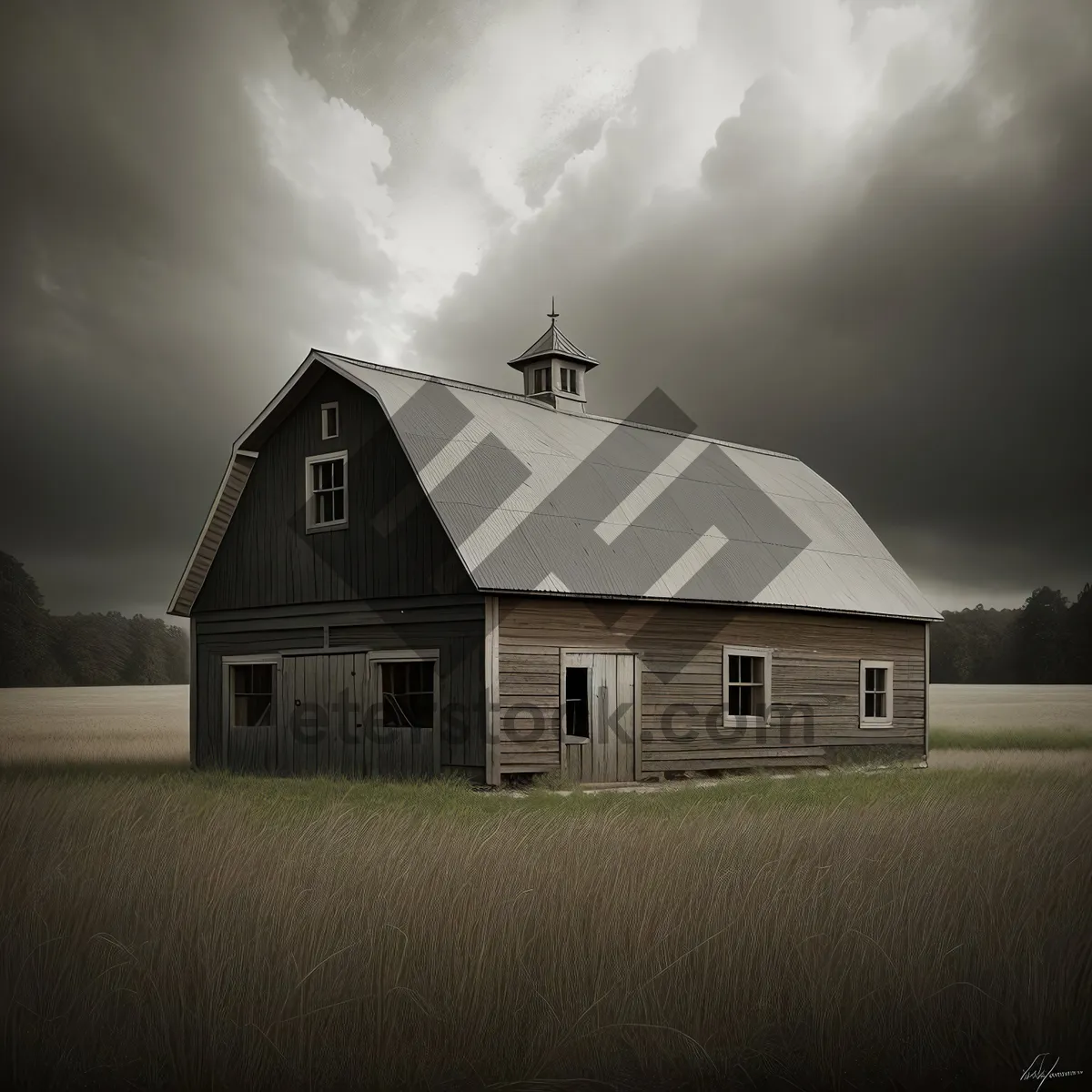 Picture of Rustic Farmhouse Under a Picturesque Sky