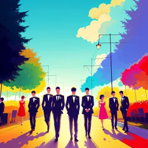 Colorful Group Dance Silhouette Art