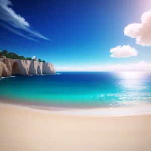 Serene Coastal Bliss: Sun-kissed Waves on Turquoise Paradise Beach