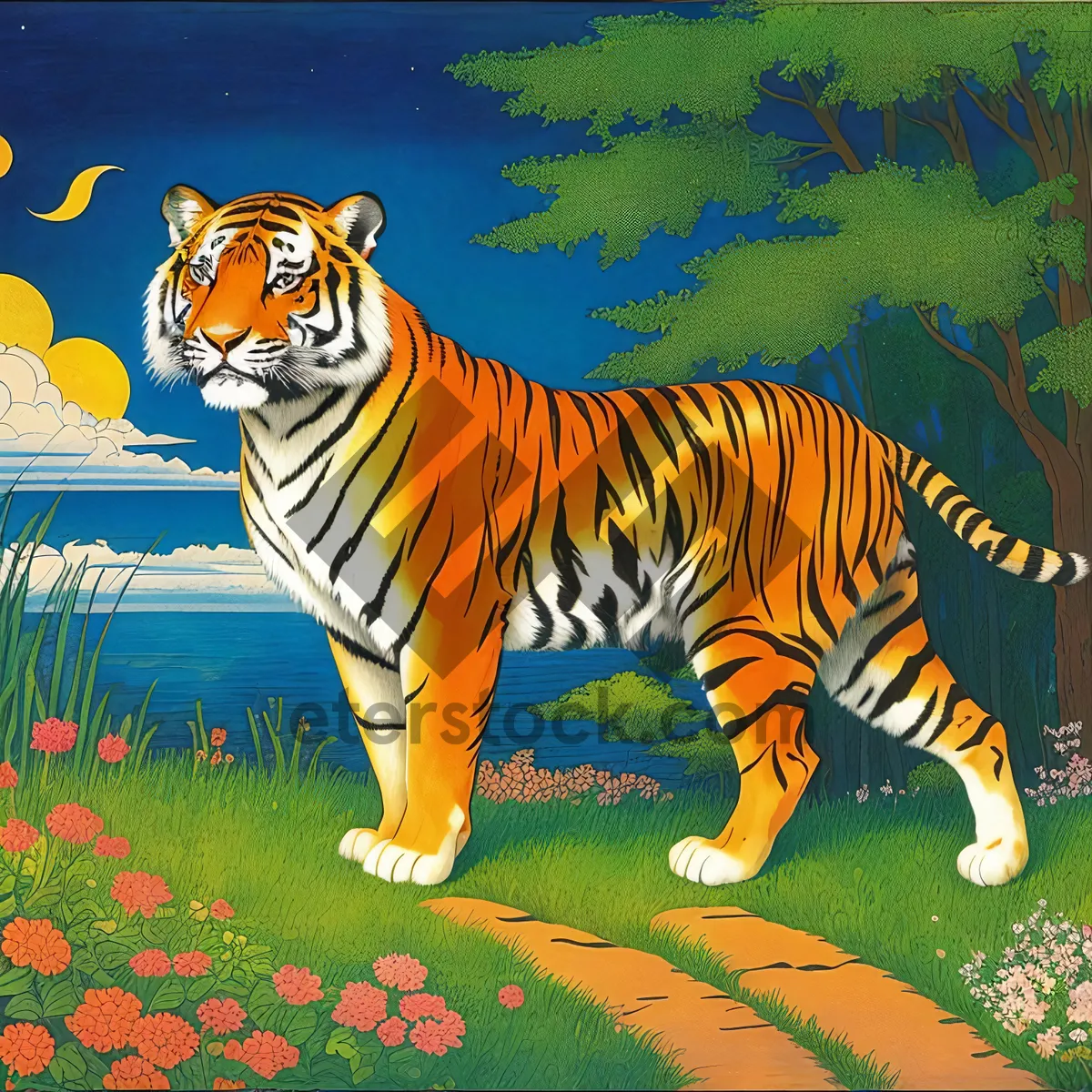 Picture of Wild Striped Jungle Cat Stalking Prey