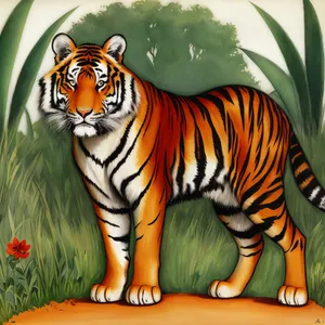 Wild Tiger in Jungle with Striped Fur