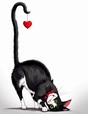 Tuxedo Cat With Red Heart
