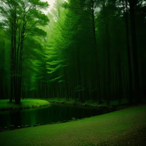 Serene Aquatic Forest in Sunlit Landscape