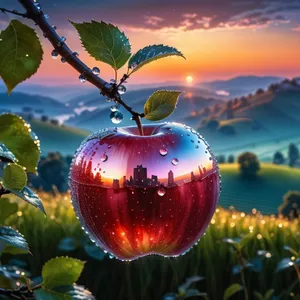 Festive Apple Ornament Hanging from Winter Tree