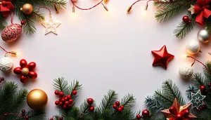 Festive Winter Greeting Card with Pine Branches and Ornaments