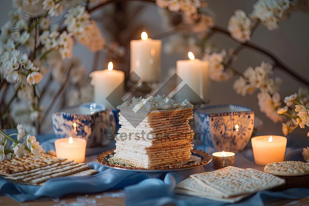 Picture of Holiday celebration with food and candles.