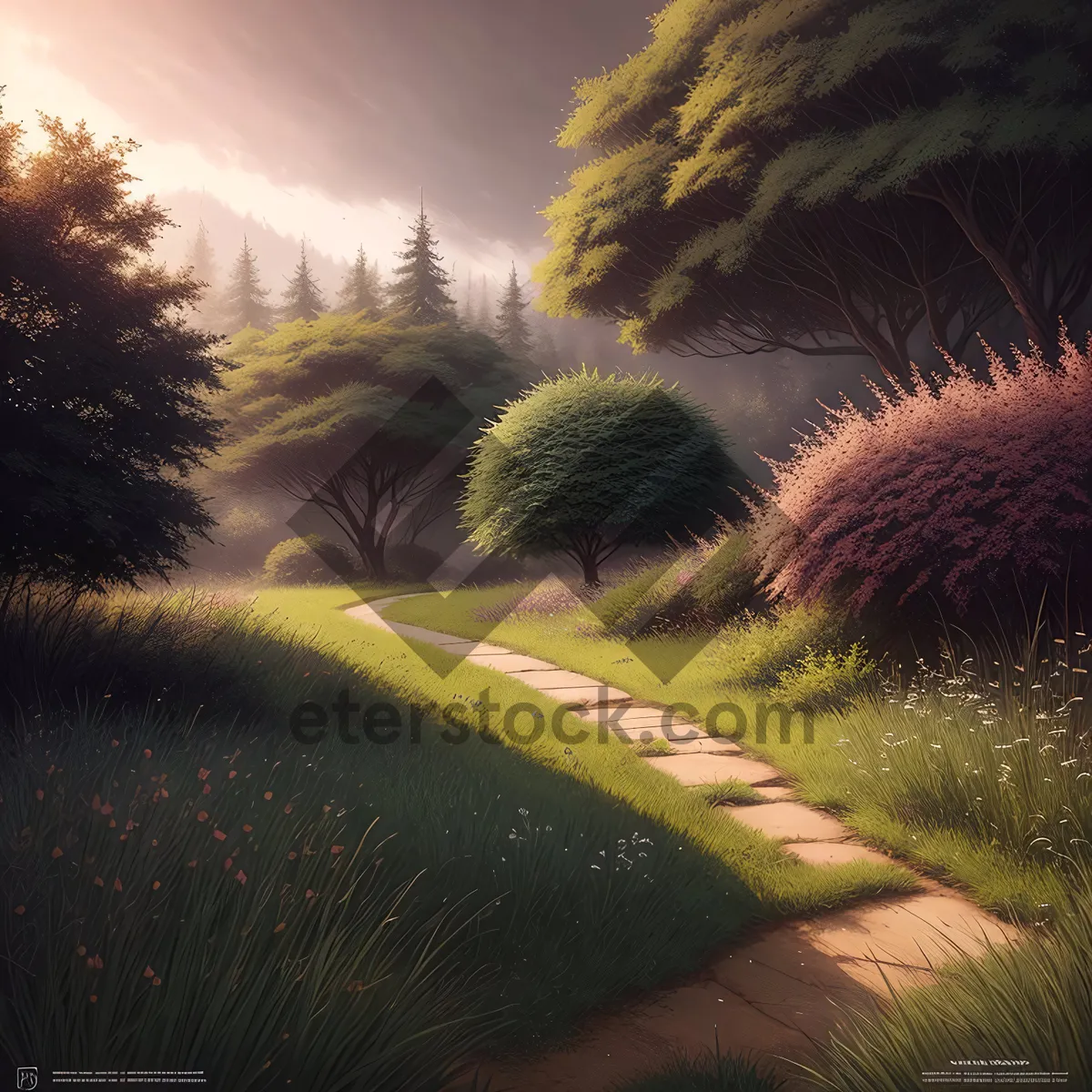 Picture of Vibrant Rural Landscape with Tree and Grass