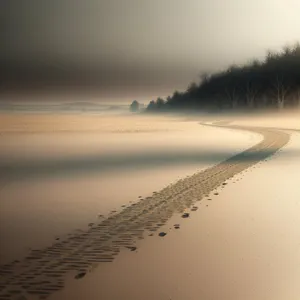 Sandy Beach Sunset Over Ocean