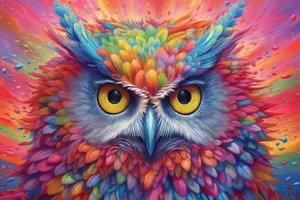 Colorful fractal mask design with feather bird textures