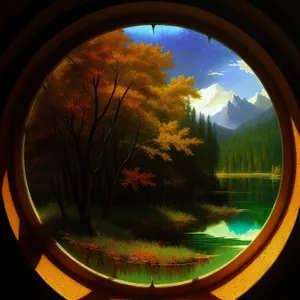 Fantasy planet reflecting in window frame