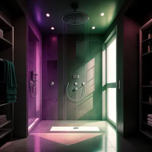 Modern luxury bathroom with elegant furniture and lighting.