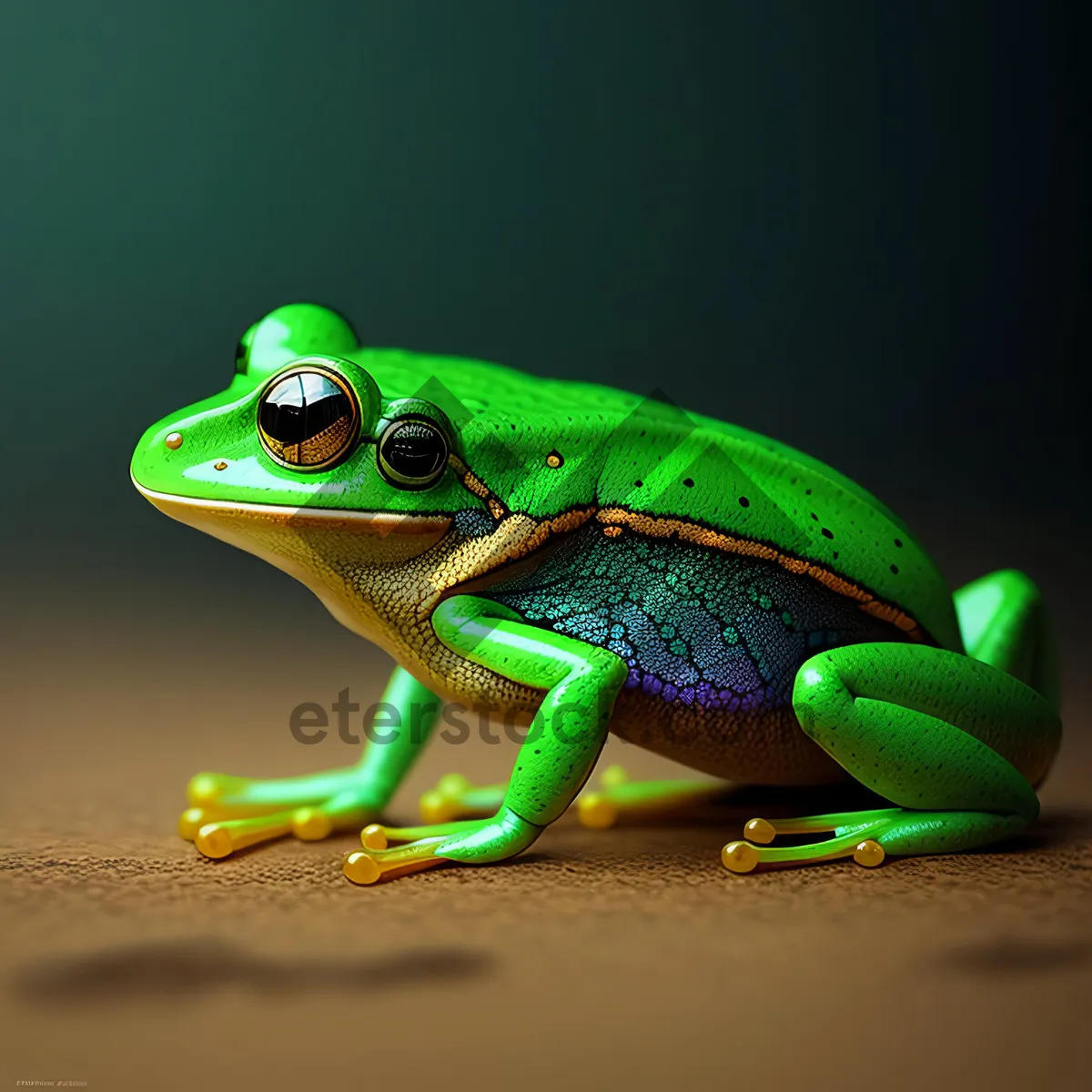 Picture of Vibrant Eyed Tree Frog Peeking Through Leaves