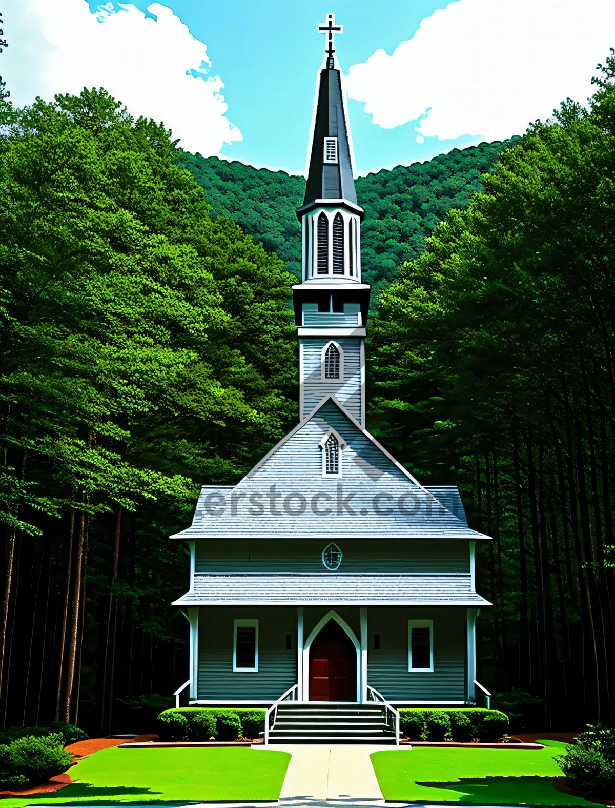 Picture of Old Cathedral Tower with Bell Cote Standing Proudly