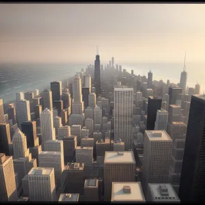Urban Marvel: Majestic Skyline of a Modern City at Sunset.