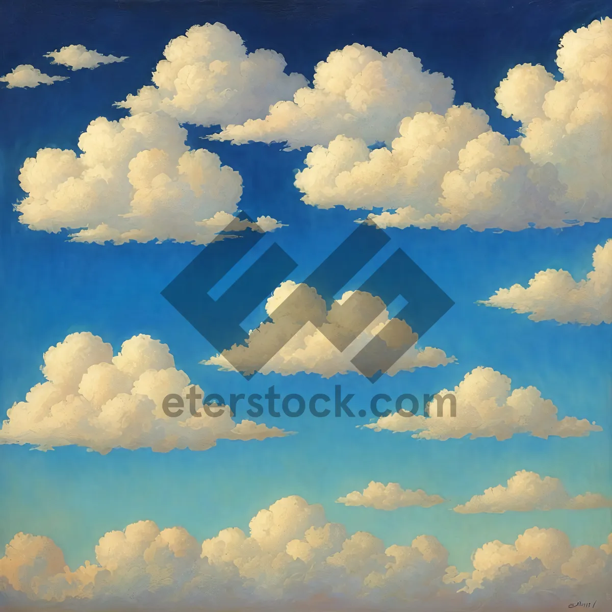 Picture of Serene Cloudscape: Sunlit Fluffy Clouds in Clear Blue Sky