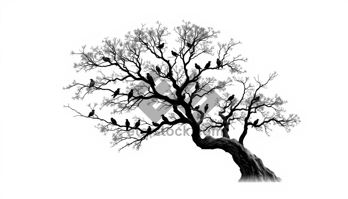 Picture of Seasonal Oak Tree Silhouette in Forest Landscape.