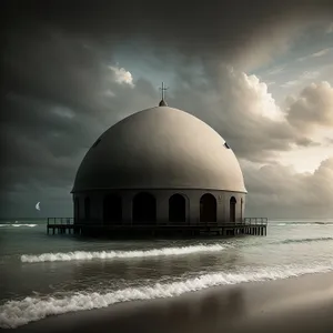 Serene Mosque Rooftop and Historic Minaret Tower