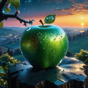 Granny Smith apple tree with holiday decorations