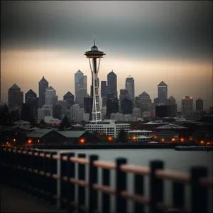 Nighttime Skyline Reflecting on Waterfront