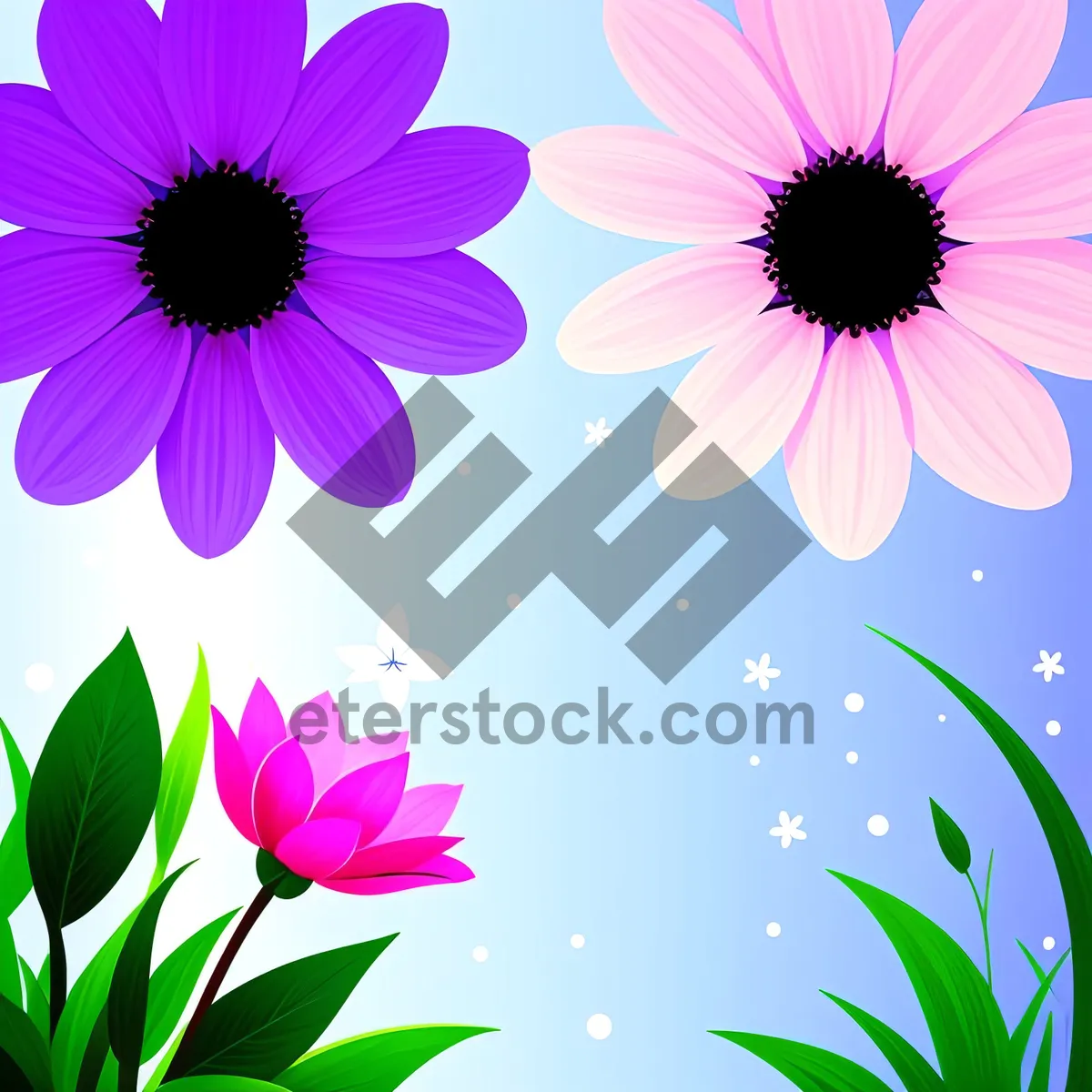 Picture of Summer Floral Silhouette in Pink: Decorative Floral Element Design