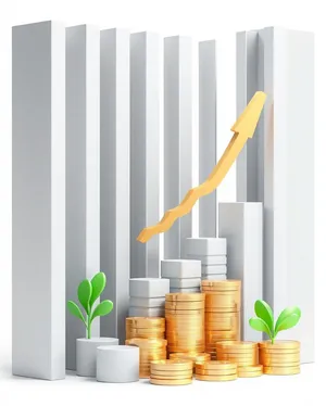 3D financial stairs icon symbolizing growth and success