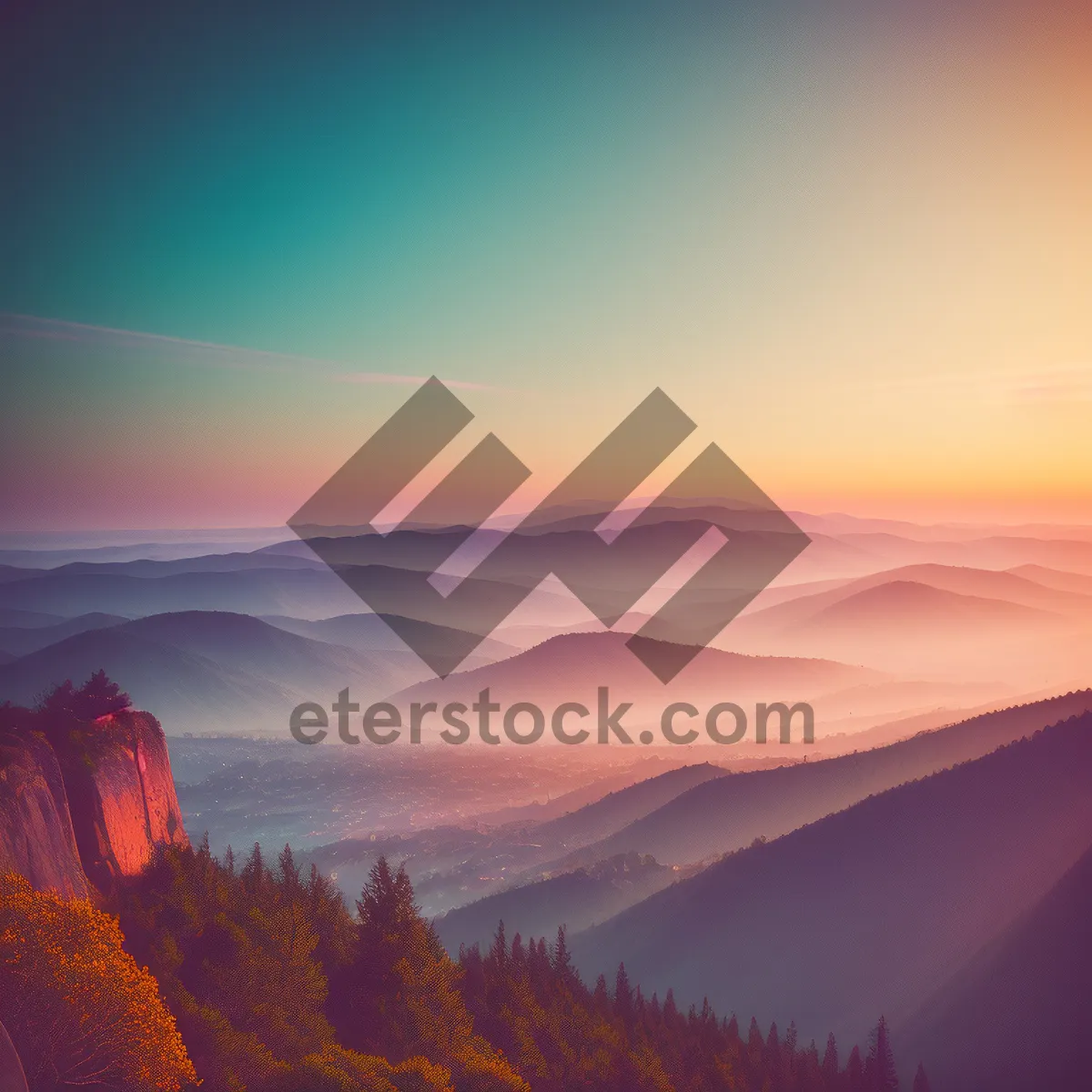 Picture of Majestic Desert Sunset Over Stunning Mountain Range