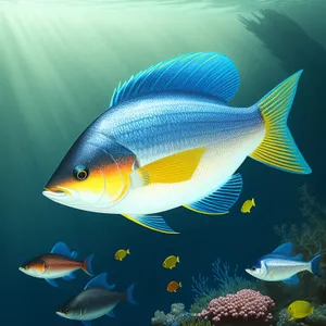 Colorful Reef Fish Swimming in Saltwater Aquarium
