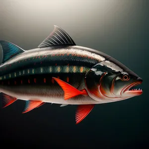 Glimmering Aquatic Delights: Tuna, Goldfish, and Salmon Swim Underwater